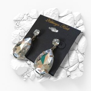 Katheryn Kent | NWOT Large Silver Tone Clear Crystal Teardrop Dangle Earrings